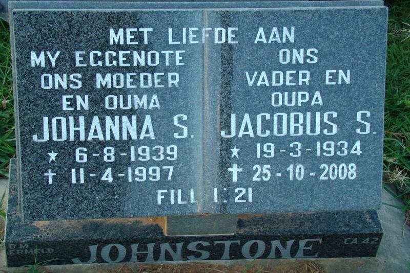 JOHNSTONE Jacobus S. 1934-2008 & Johanna S. 1939-1997
