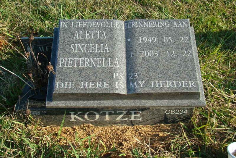 KOTZE Aletta Sincelia Pieternella 1949-2003