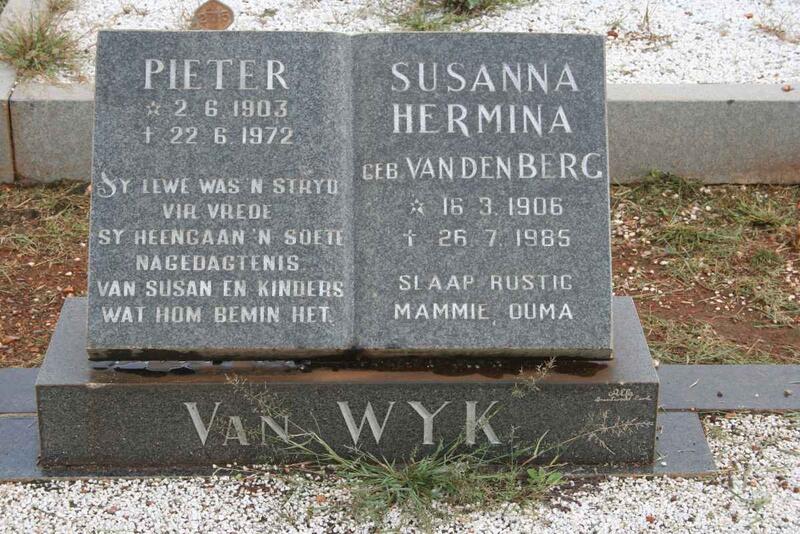 WYK Pieter, van 1903-1972 & Susanna Hermina VAN DEN BERG 1906-1985