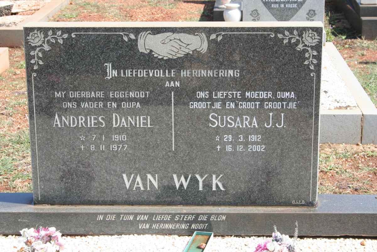 WYK Andries Daniel, van 1910-1977 & Susara J.J. 1912-2002