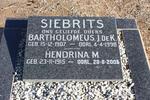 SIEBRITS Bartholomeus J. De K. 1907-1998 & Hendrina M. 1915-2005
