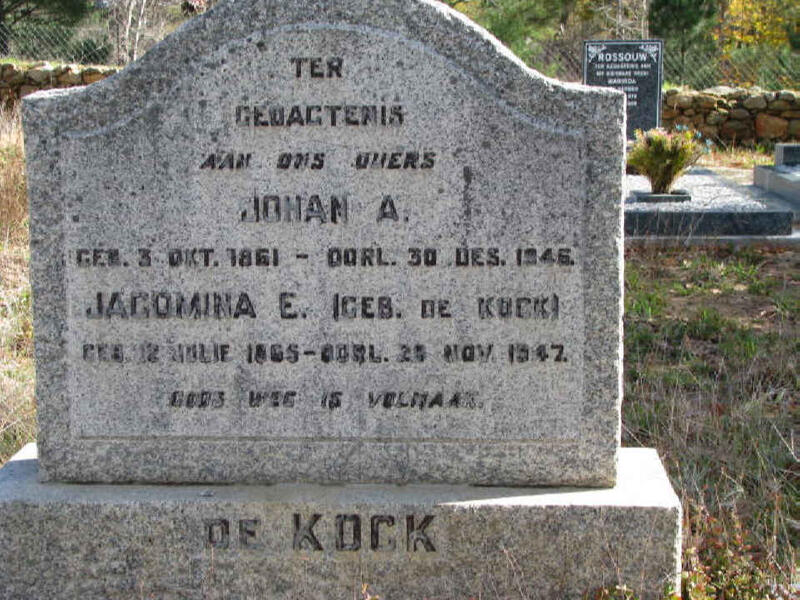 KOCK Johan A., de 1861-1946 & Jacomina E. DE KOCK 1865-1947