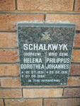 SCHALKWYK Phillippus Johannes 1931- & Helena Dorothea 1931-1998