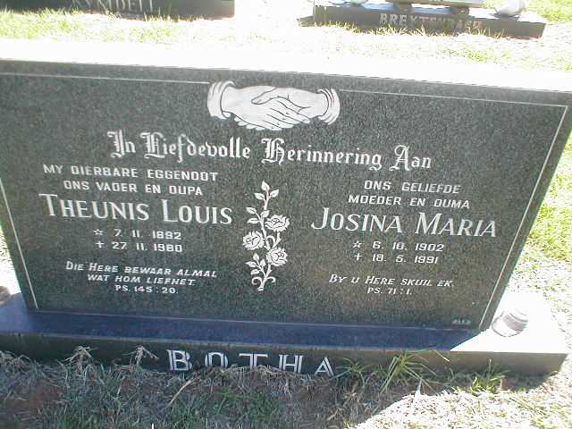 BOTHA Theunis Louis 1892-1980 & Josina Maria 1902-1991