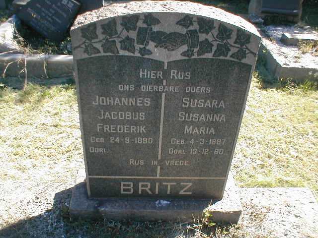 BRITZ Johannes Jacobus Frederik 1890- & Susara Susanna Maria 1887-1960