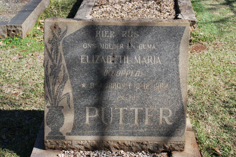 PUTTER Elizabeth Maria nee KLOPPER 1880-1962