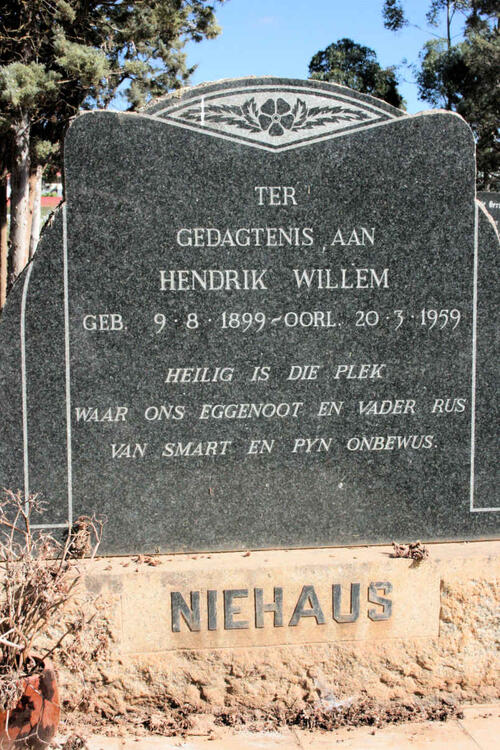 NIEHAUS Hendrik Willem 1899-1959
