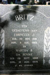 BRITZ Cornelus J. 1891-1968 & Martha B. BENEKE 1880-1970