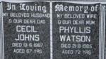 JOHNS Cecil -1987:: WATSON Phyllis -1985