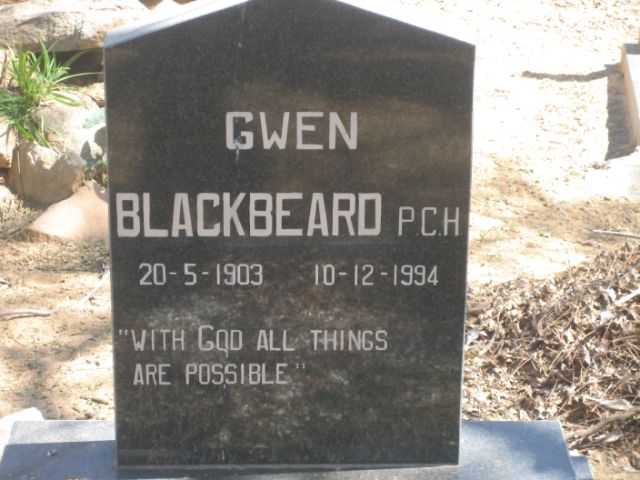 BLACKBEARD Gwen P.C.H. 1903-1994