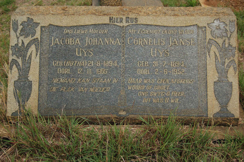 UYS Cornelis Janse 1894-1952 & Jacoba Johanna BOTHA 1894-1965