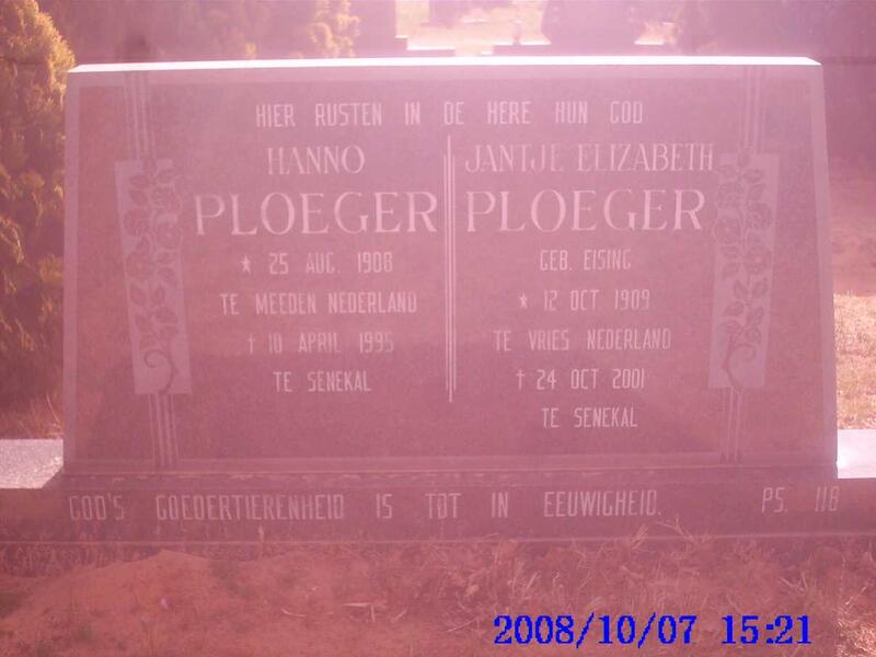 PLOEGER Hanno 1908-1995 & Jantje Elizabeth EISING 1909-2001