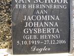 SCHOOR Jacomina Johanna Gysberta, van nee HEYNS 1919-2006