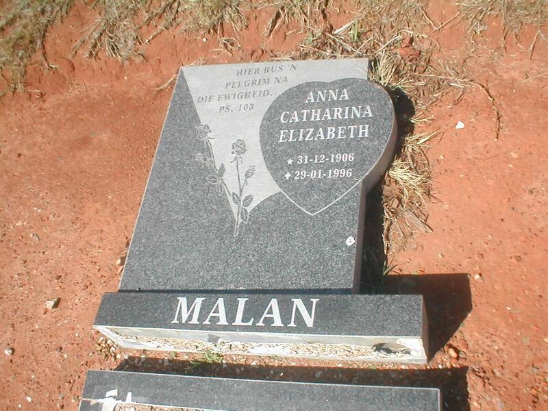 MALAN Anna Catharina Elizabeth 1906-1996