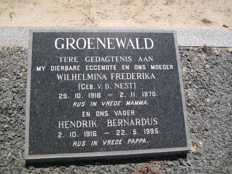 GROENEWALD Hendrik Bernardus 1916-1995 & Wilhelmina Frederika V.D. NEST 1918-1970