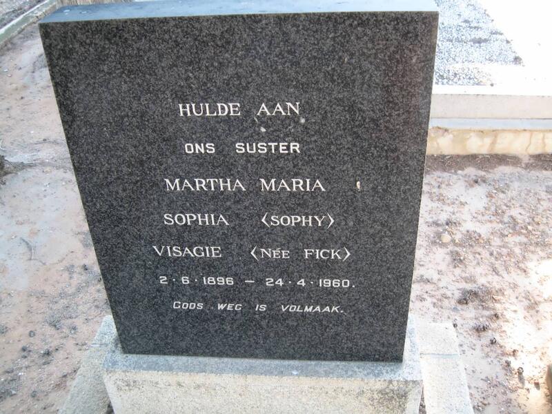 VISAGIE Martha Maria Sophia nee FICK 1896-1960