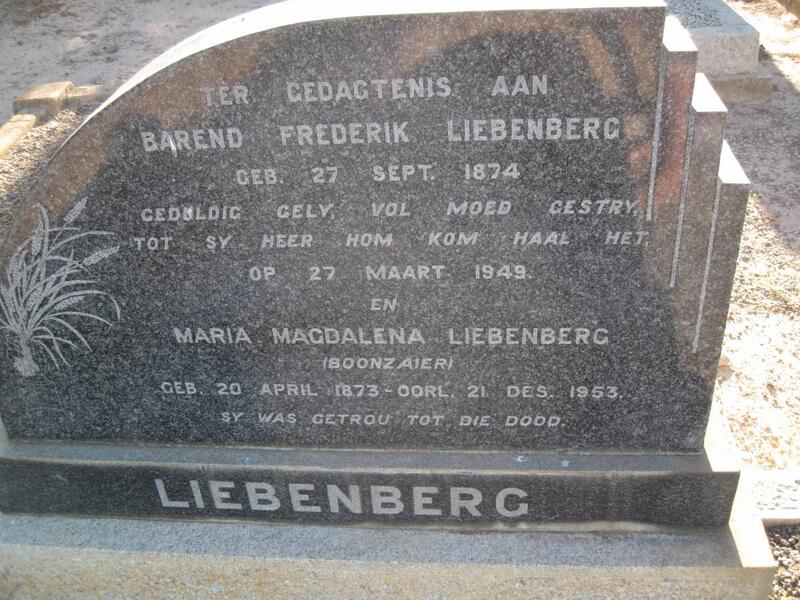 LIEBENBERG Barend Frederik 1874-1949 & Maria Magdalena BOONZAAIER 1873-1953