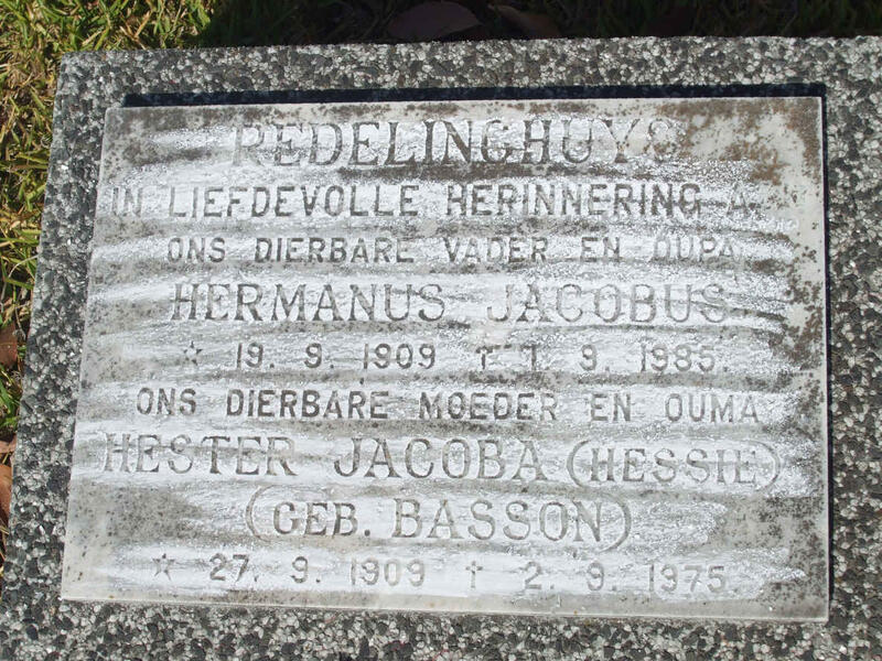 REDELINGHUYS Hermanus Jacobus 1909-1985 & Hester Jacoba BASSON 1909-1975