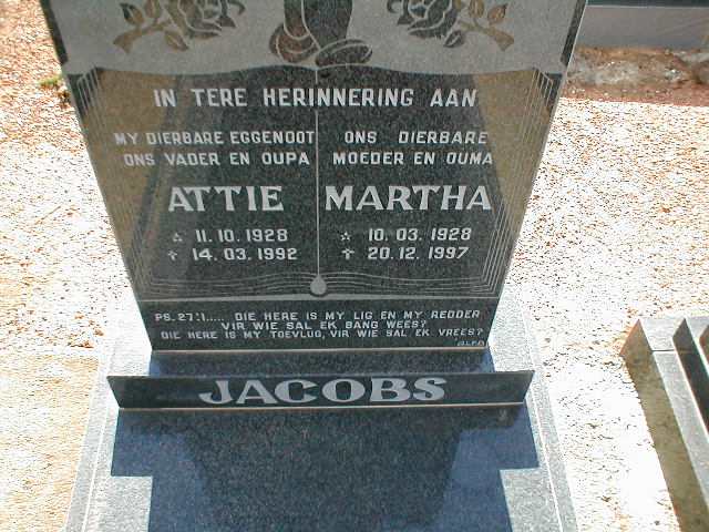 JACOBS Attie 1928-1992 & Martha 1928-1997