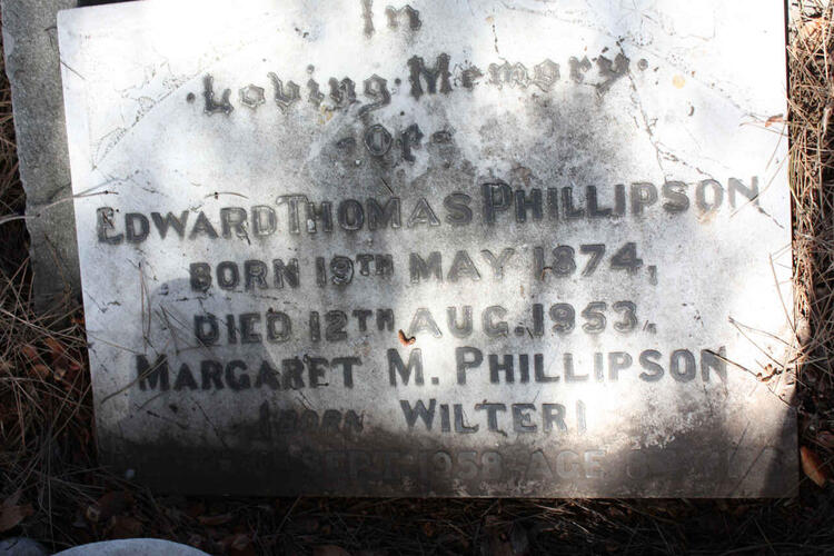 PHILLIPSON Edward Thomas 1874-1953 & Margaret M. WILTER -1958
