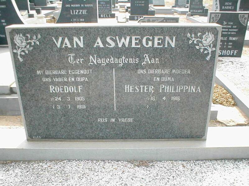 ASWEGEN Roedolf, van 1905-1981 & Hester Philippina 1916-