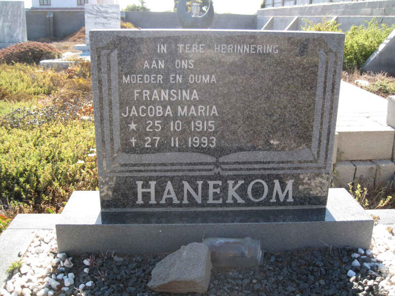 HANEKOM Fransina Jacoba Maria 1915-1993