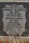 WET Jacobus Albertus, de 1865-1950 & Martha Louisa DE BEER 1865-1941