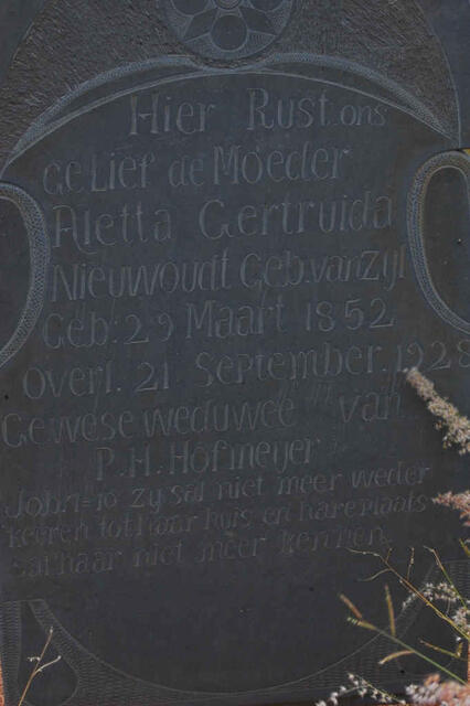 NIEUWOUDT Aletta Gertruida formerly HOFMEYER nee VAN ZYL 1852-1928
