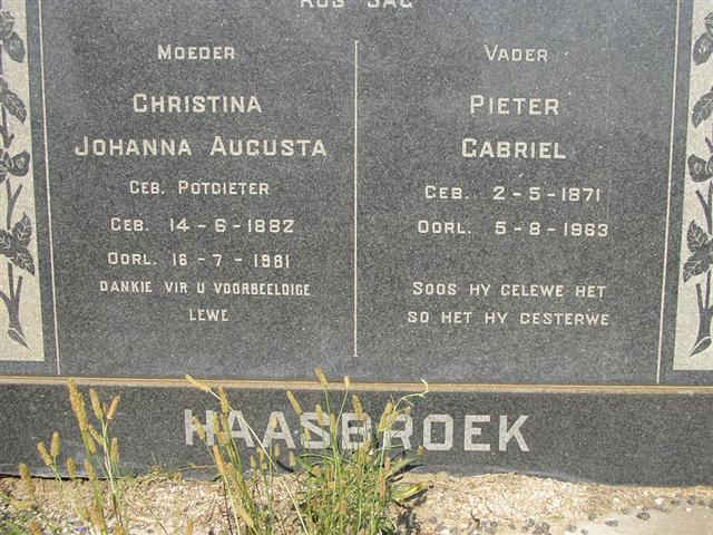 HAASBROEK Pieter Gabriel 1871-1963 & Christina Johanna Augusta POTGIETER  1882-1981