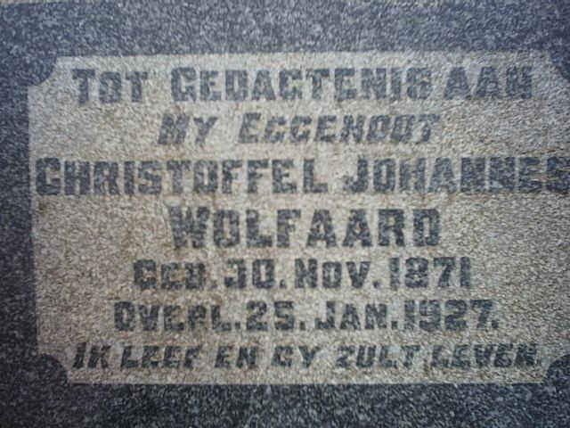 WOLFAARD Christoffel Johannes 1871-1927