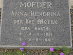MERWE Anna Hendrina, van der nee RAATH 1881-1941