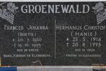 GROENEWALD Hermanus Christof 1916-1995 & Frances Johanna 1920-1993