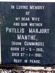 MANTHE Phyllis Marjory nee CUMMINGS 1915-1961