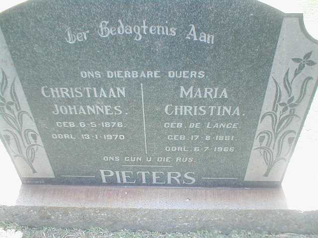 PIETERS Christiaan Johannes 1876-1970 & Maria Christina DE LANGE 1881-1966