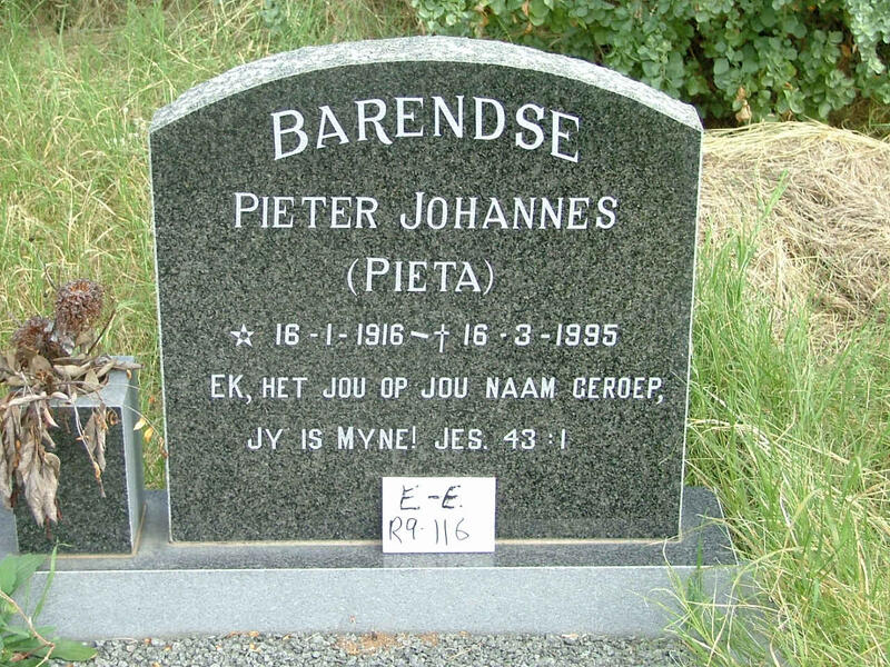 BARENDSE Pieter Johannes 1916-1995