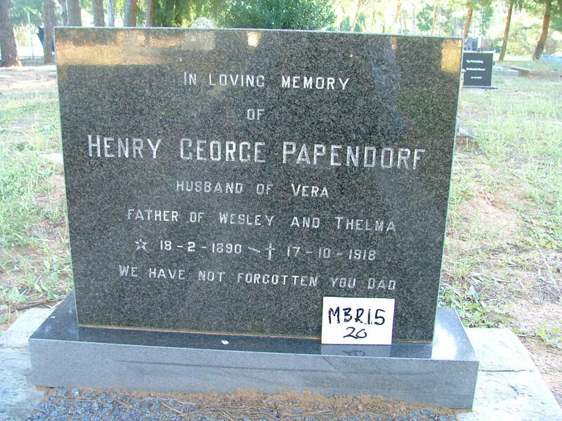 PAPENDORF Henry George 1890-1918