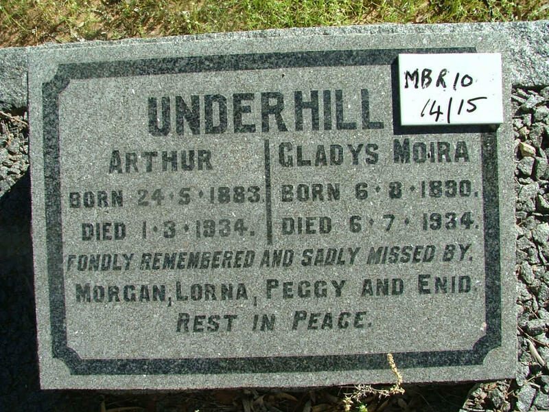 UNDERHILL Arthur 1883 - 1934 & Gladys Moira 1890-1934