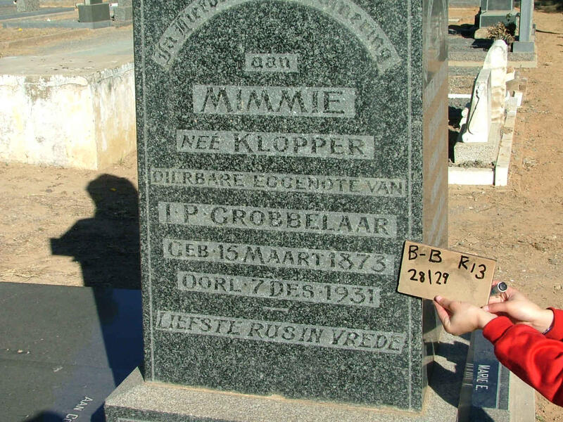 GROBBELAAR Mimmie nee KLOPPER 1873-1931