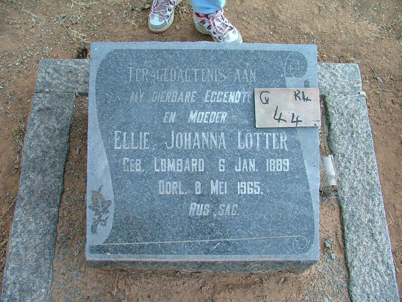 LOTTER Ellie Johanna nee LOMBARD 1889-1965