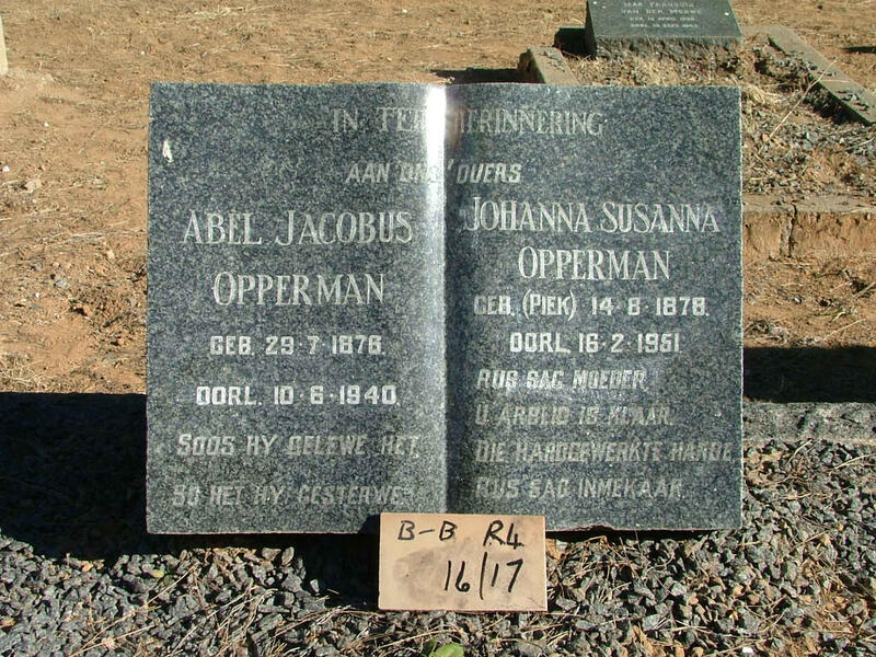 OPPERMAN Abel Jacobus 1878-1940 & Johanna Susanna  PIEK 1878-1951