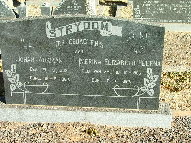 STRYDOM Johan Adriaan 1902-1967 & Meriba Elizabeth Helena VAN ZYL 1906-1967