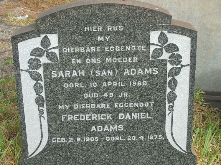 ADAMS Frederick Daniel 1905-1975 & Sarah -1960