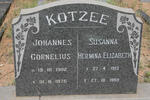 KOTZEE Johannes Cornelius 1902-1975 & Susanna Hermina Elizabeth 1913-1999