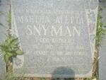 SNYMAN Martha Aletta nee KRUGER 1907-1988