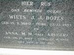 BOTES Wiets J.J. 1880-1955 & Anna M.M. KRUGER 1867-1956