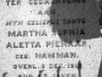 PIENAAR Martha Sophia Aletta nee HAMMAN -1912