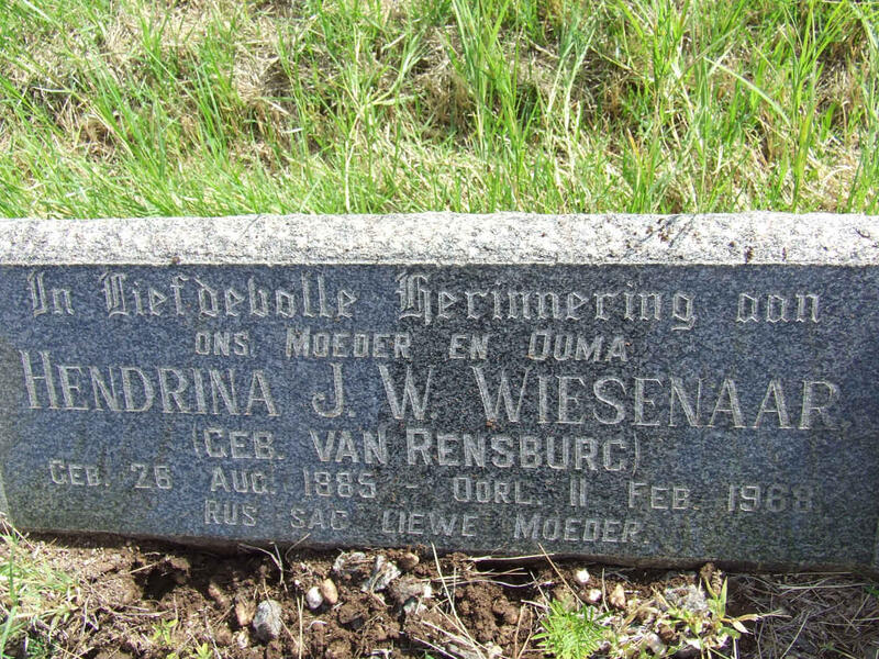 WIESENAAR Hendrina J.W. nee VAN RENSBURG 1885-1968