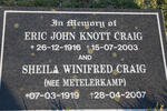 CRAIG Eric John Knott 1916-2003 & Sheila Winifred METELERKAMP 1919-2007