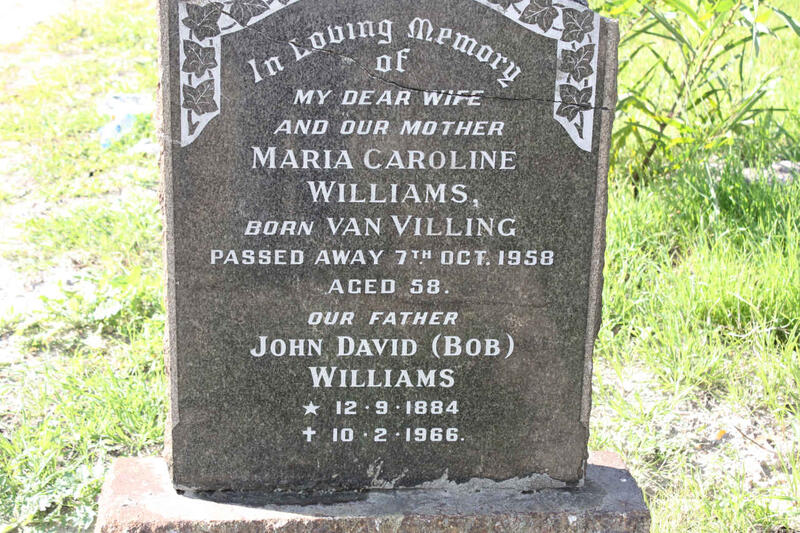 WILLIAMS John David 1884-1966 & Maria Caroline VAN VILLING -1958