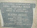 KOCK Anna Johanna 1887-1923 :: JACOBS Bertha nee KOCK 1921-1958